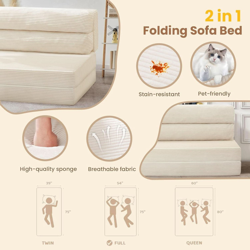 Convertible Folding Sofa Bed with Pillow and Mattress