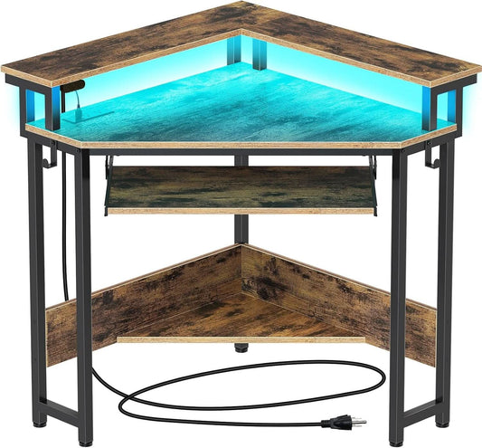 44.5 Inch Wide Corner Desk With Power Outlets Compact