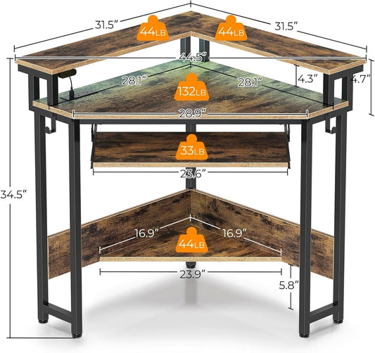 44.5 Inch Wide Corner Desk With Power Outlets Compact