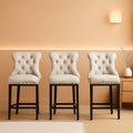 24 Inch Counter Height Bar Stools Beige With Back Faux Leather