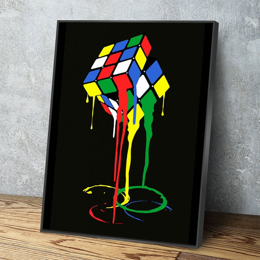 Cubic Meltdown Canvas Wall Art, Abstract Rubik's Cube Art, Abstract Decor