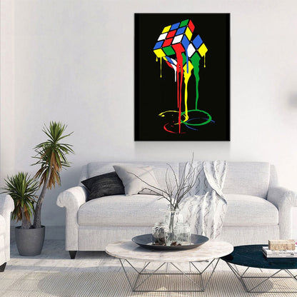 Cubic Meltdown Canvas Wall Art, Abstract Rubik's Cube Art, Abstract Decor
