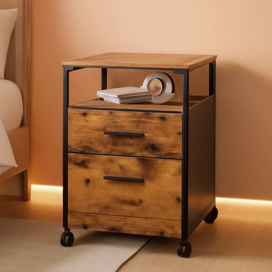 2 Drawer File Cabinet With Mobile Printer Stand Rustic Brown Wood Storage For A4 Or Letter Size Home Office