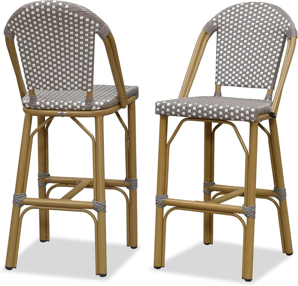 French Style Rattan Bar Stools Set for Outdoor Spaces