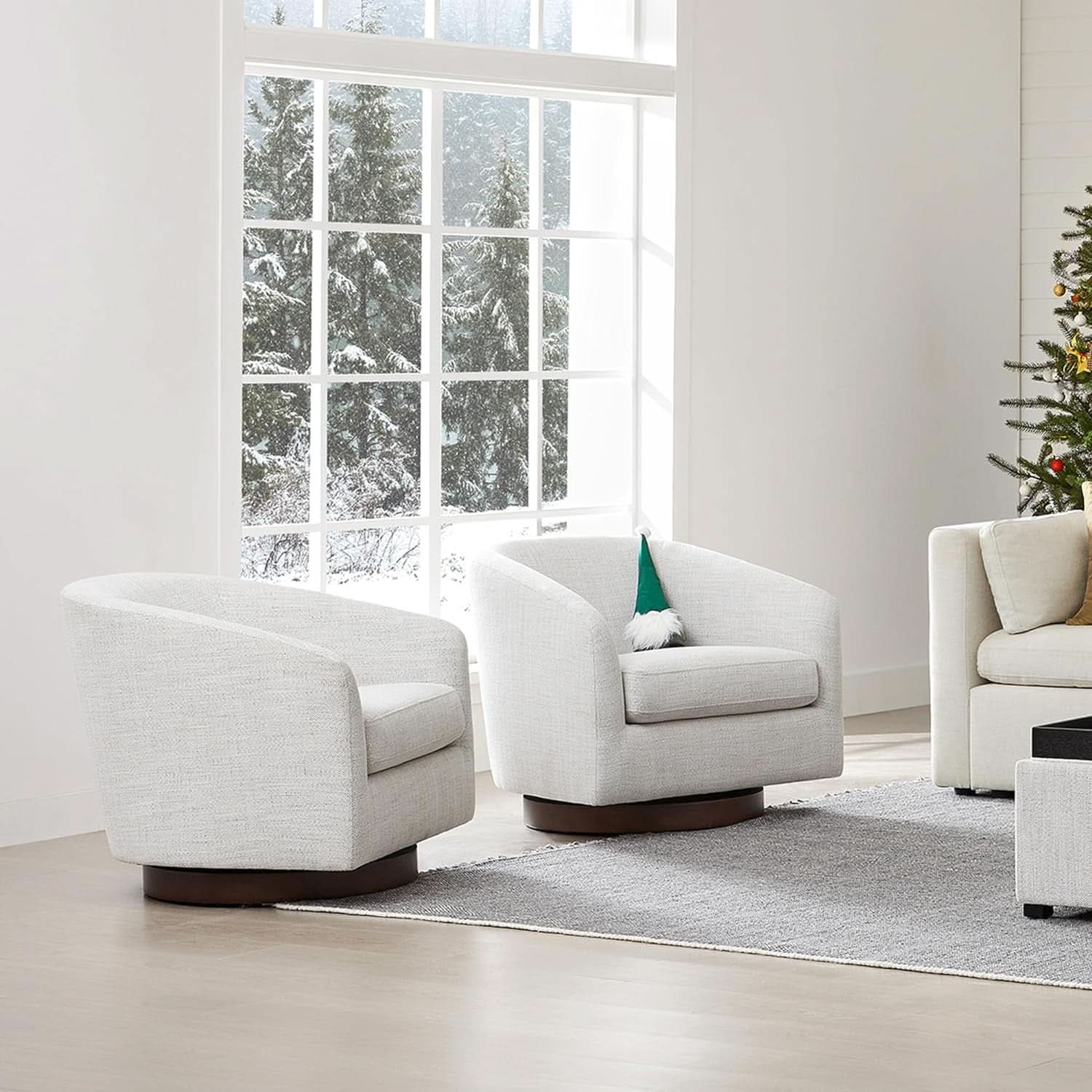 Ivory Swivel Barrel Chair With Plush Foam Back Cushion