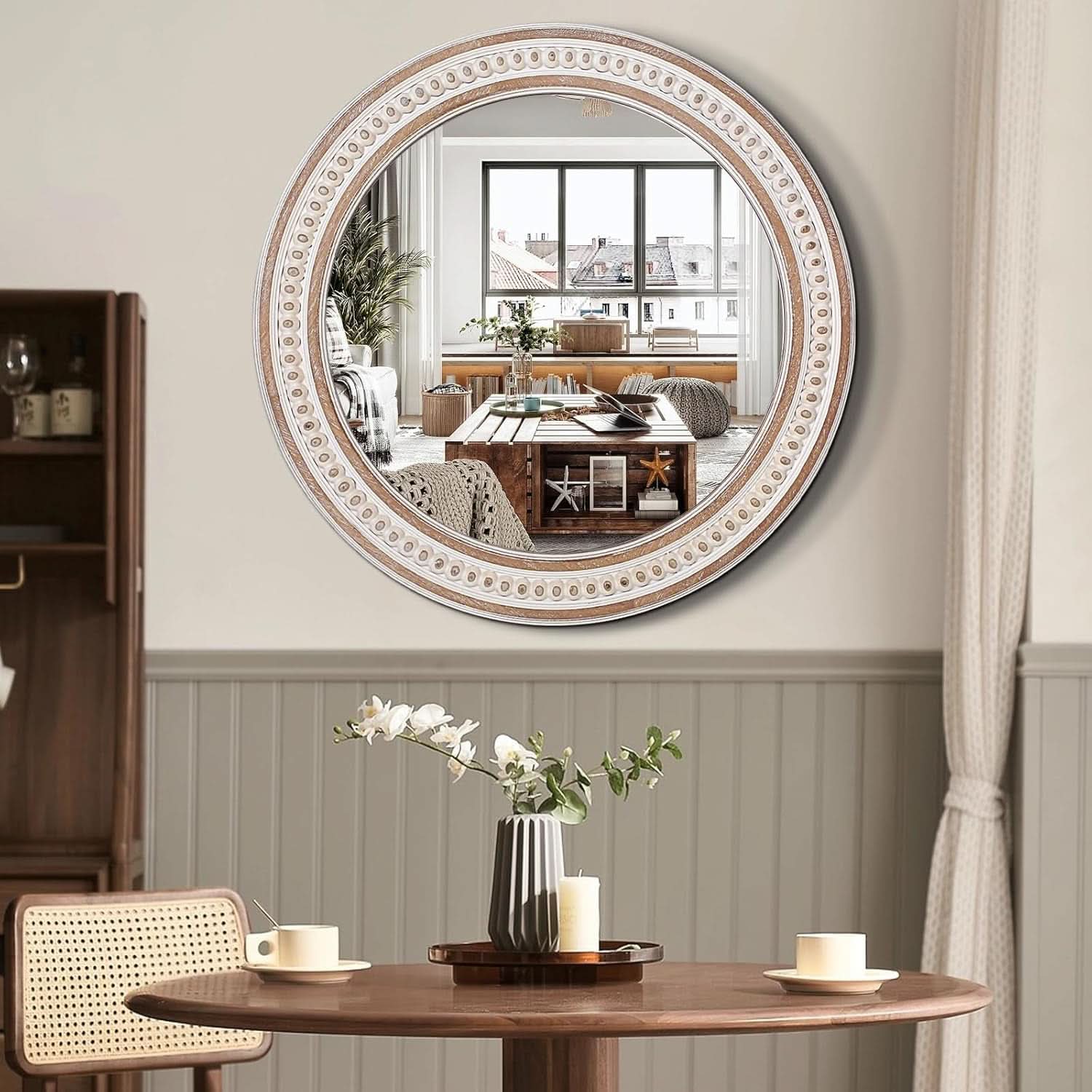 24 Inch Round Wood Bathroom Mirror Rustic Farmhouse Frame
