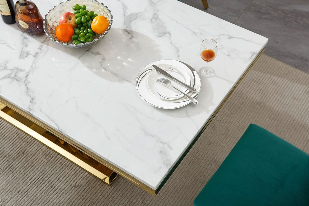 Faux Marble Dining Table 70 Inch With X Pedestal Base