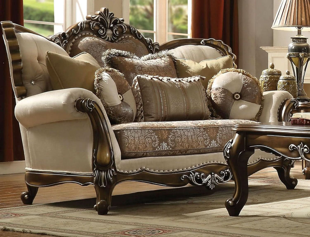 4 Piece Living Room Set Tan And Antique Oak Traditional