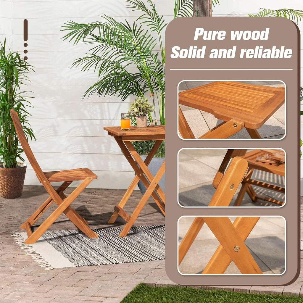 Acacia Wood Outdoor Folding Patio Bistro Set 3 Piece Table And Chairs