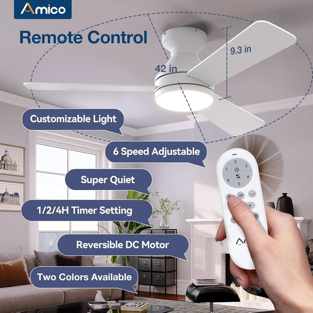 42 Inch White Ceiling Fan With Remote Control And Dimmable Lights