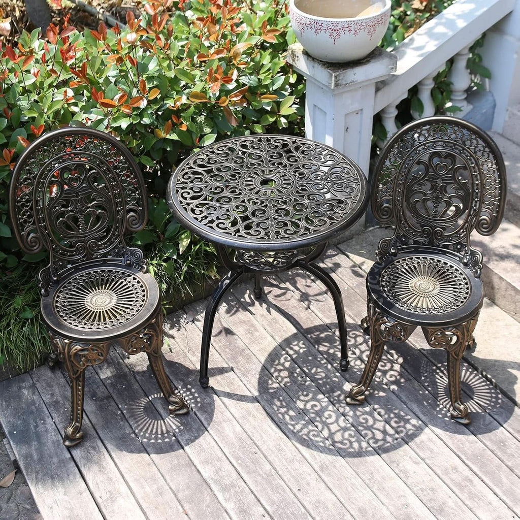 Cast Aluminum Patio Bistro Set With Umbrella Hole Outdoor