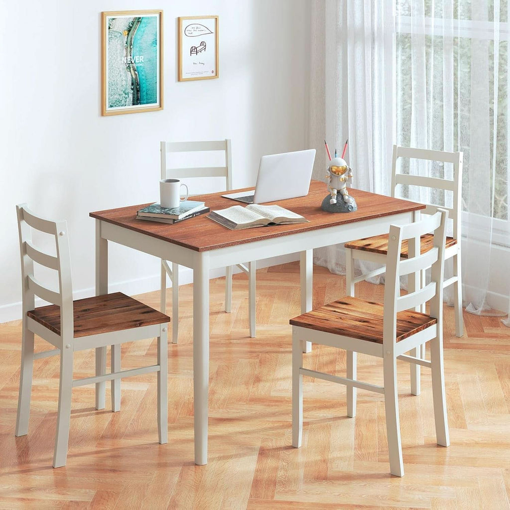 Mid Century Solid Wood Dining Table Set For Four Chairs