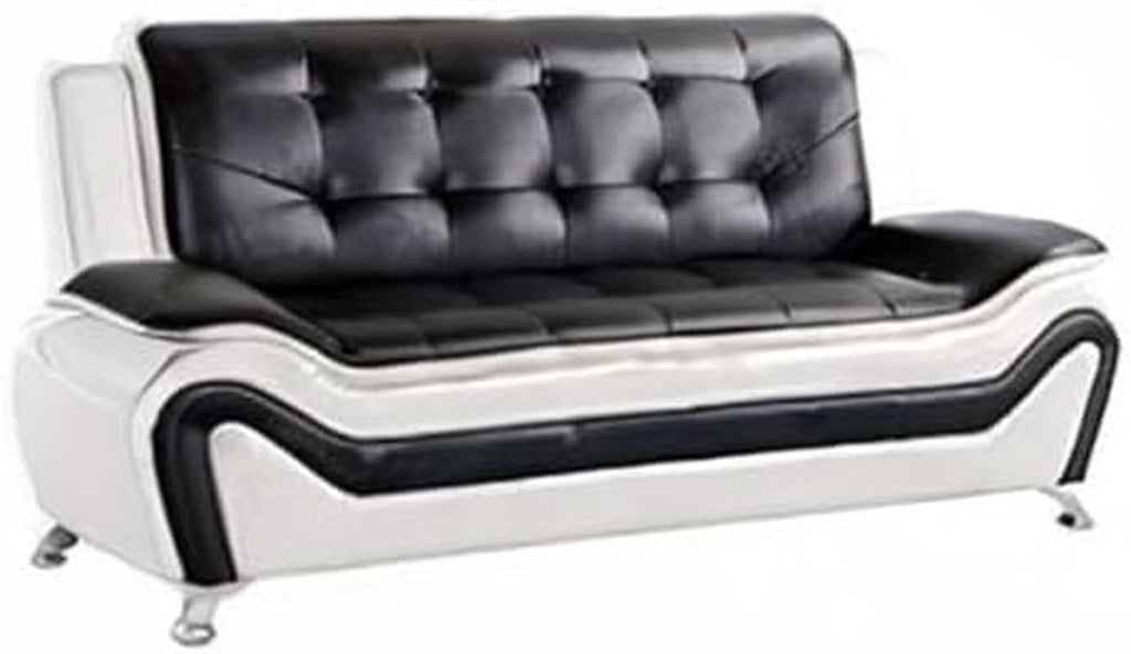 3 Piece Aldo Modern Faux Leather Sofa Set Black And White With Sofa Loveseat And Chair