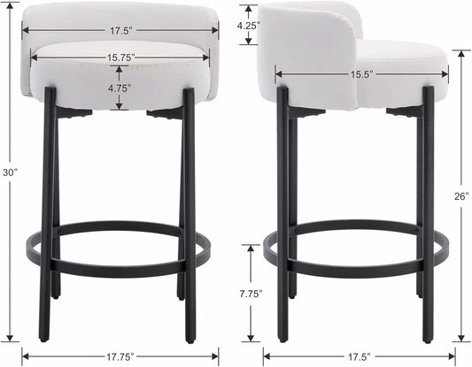 26 Inch Round Faux Leather Bar Stools Set Of 2 White