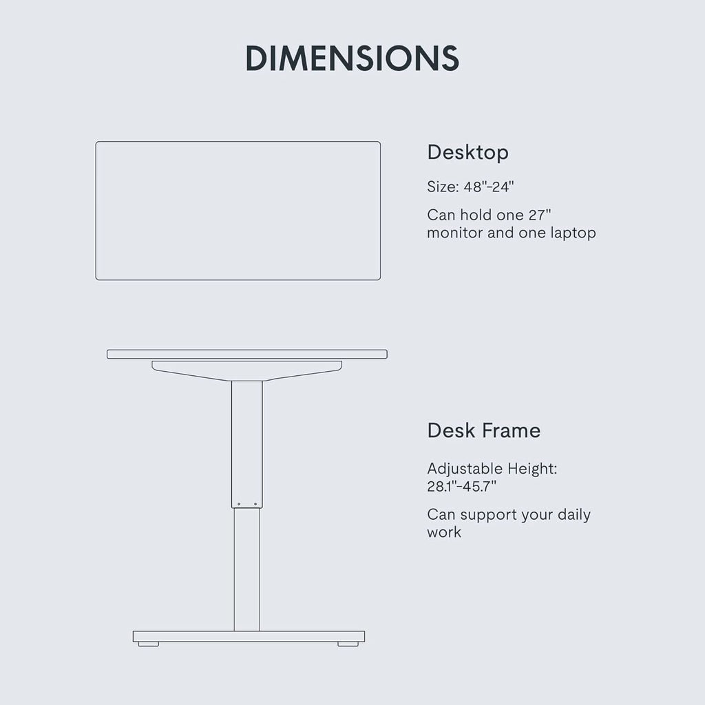Electric Height Adjustable Standing Desk 48X24 Inches
