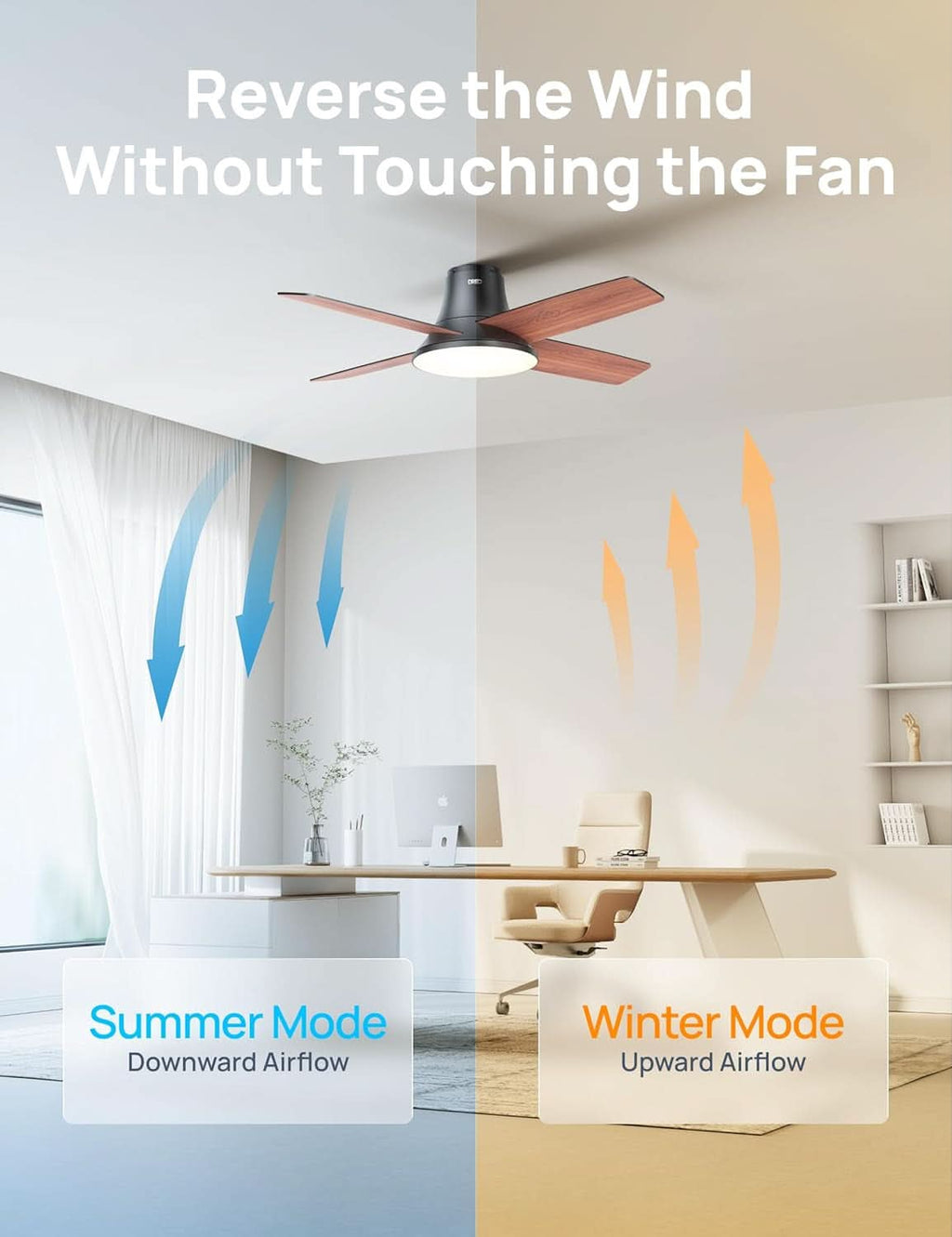 44 Inch Low Profile Black Ceiling Fan With Dimmable LED