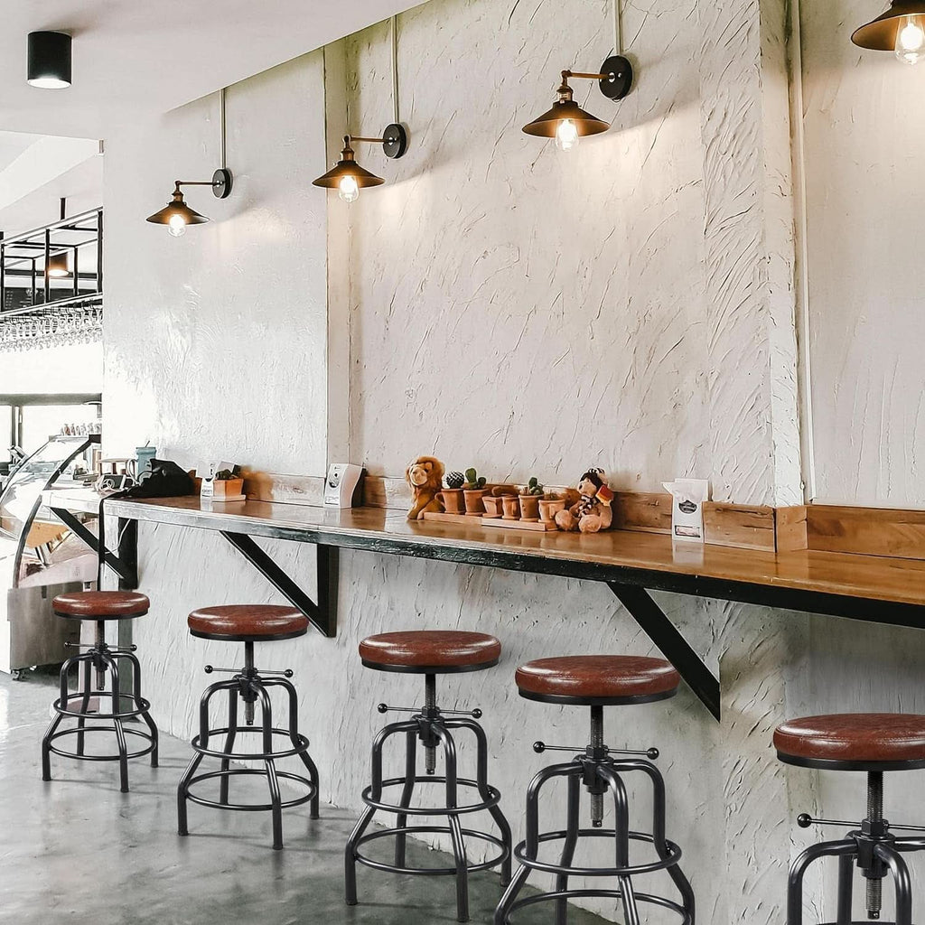 Industrial Bar Stool Adjustable Brown Counter Height