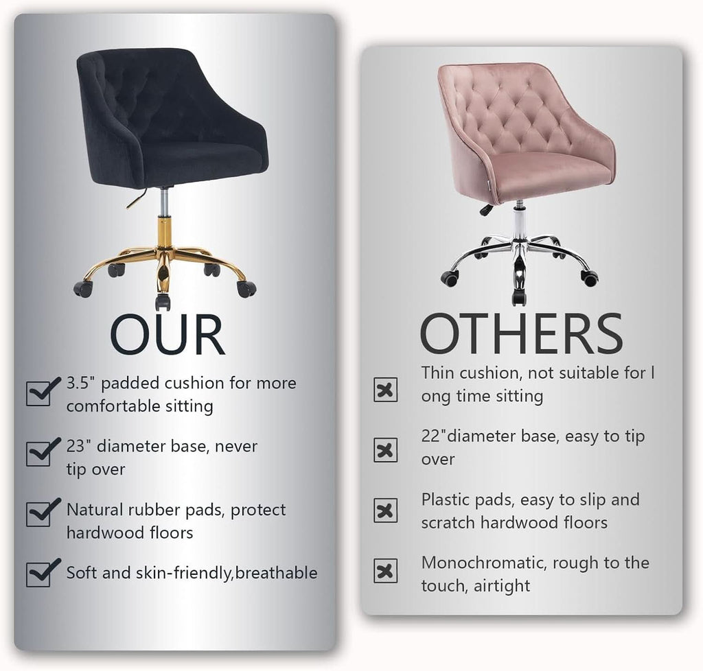 Black Velvet Office Chair 360 Swivel For Home Office