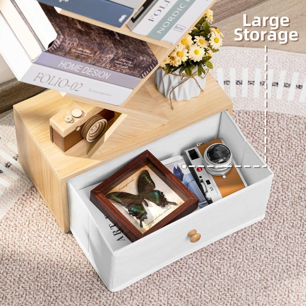 8 Tier Tree Bookshelf With Drawer Natural Wood Bookcase