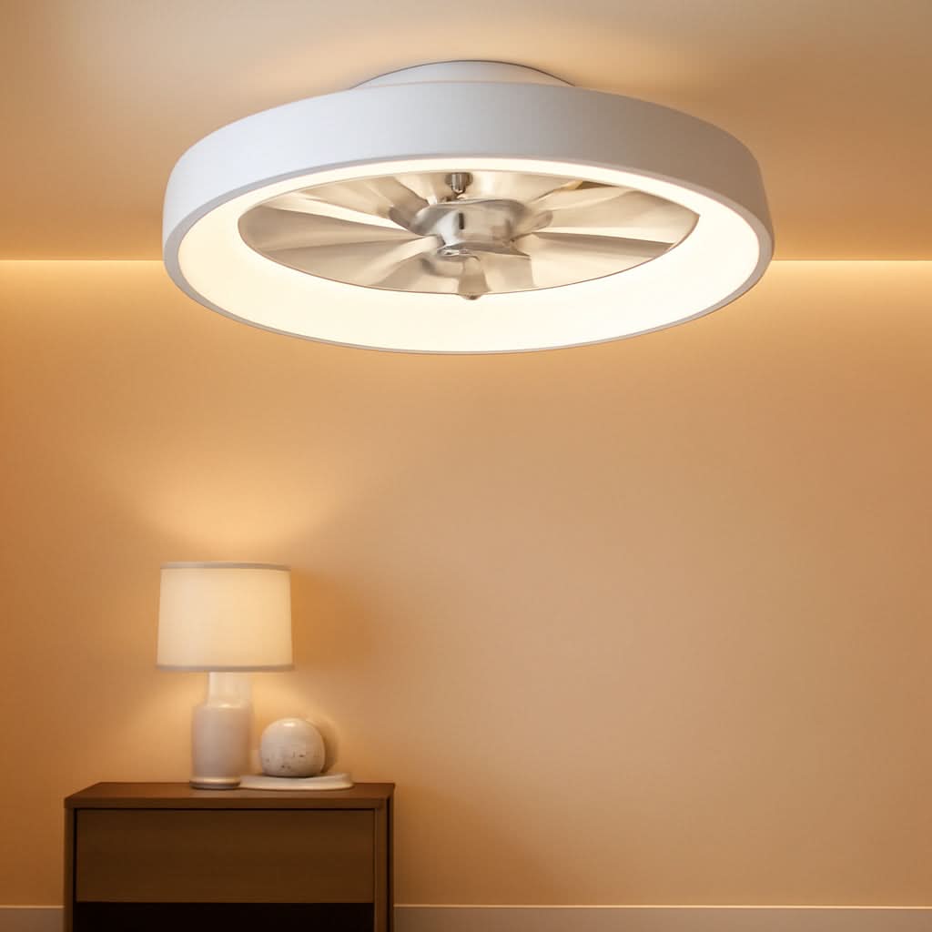 20 Inch Flush Mount Ceiling Fan With Lights Remote White Dimmable LED