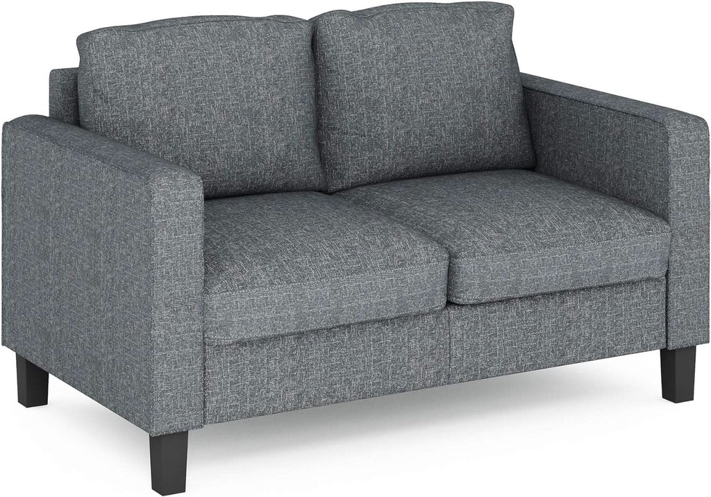 Two Seater Tufted Black Faux Leather Loveseat for Living Room