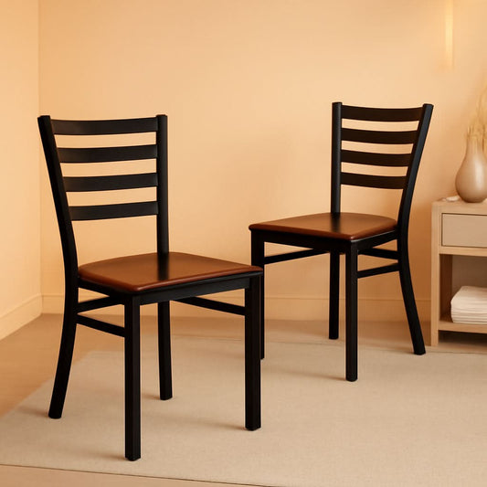 2 Pack Hercules Series Black Ladder Back Metal Dining Chair With Mahogany Seat For Restaurants