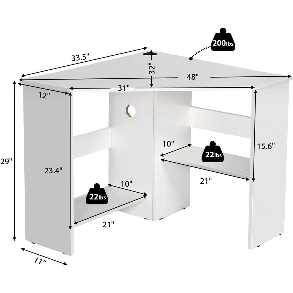 Compact White Corner Desk With Storage Shelves For Home Office