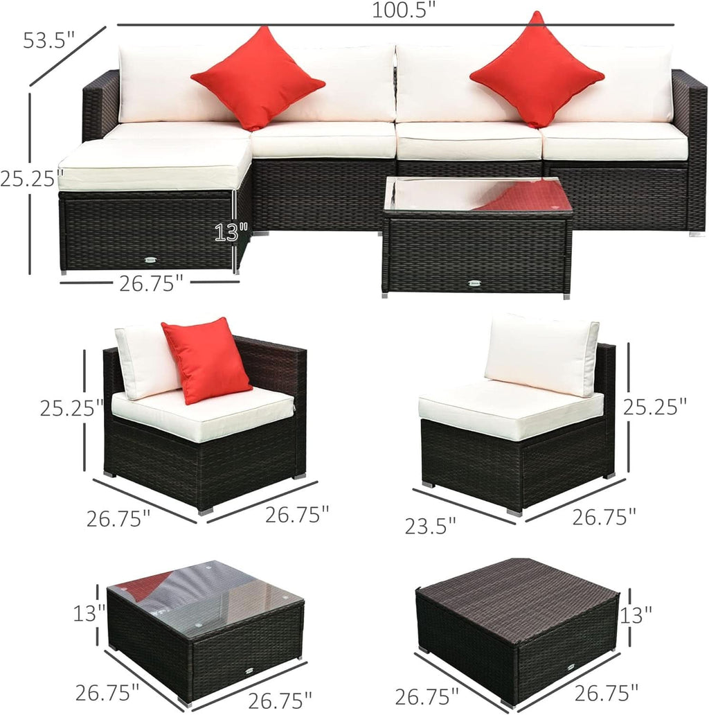 Six Piece Outdoor Wicker Sectional Sofa Set with Ottoman