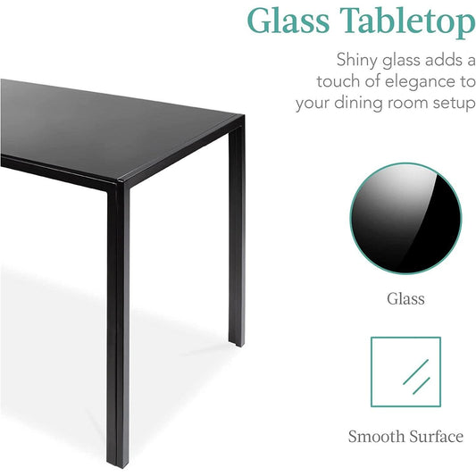 Glass Top Dining Table Set With Steel Frame Leather Chairs