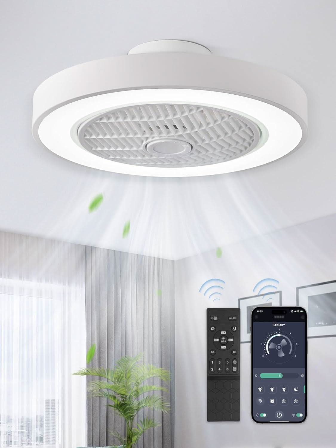 20 Inch Bladeless Ceiling Fan With Remote And Color Temperature Adjustable Ambient Lighting