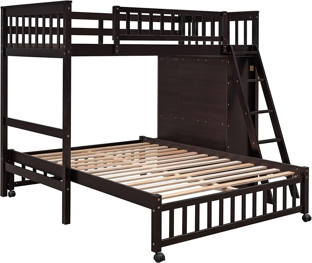 Espresso Twin Over Full Bunk Bed With Six Drawers Shelves