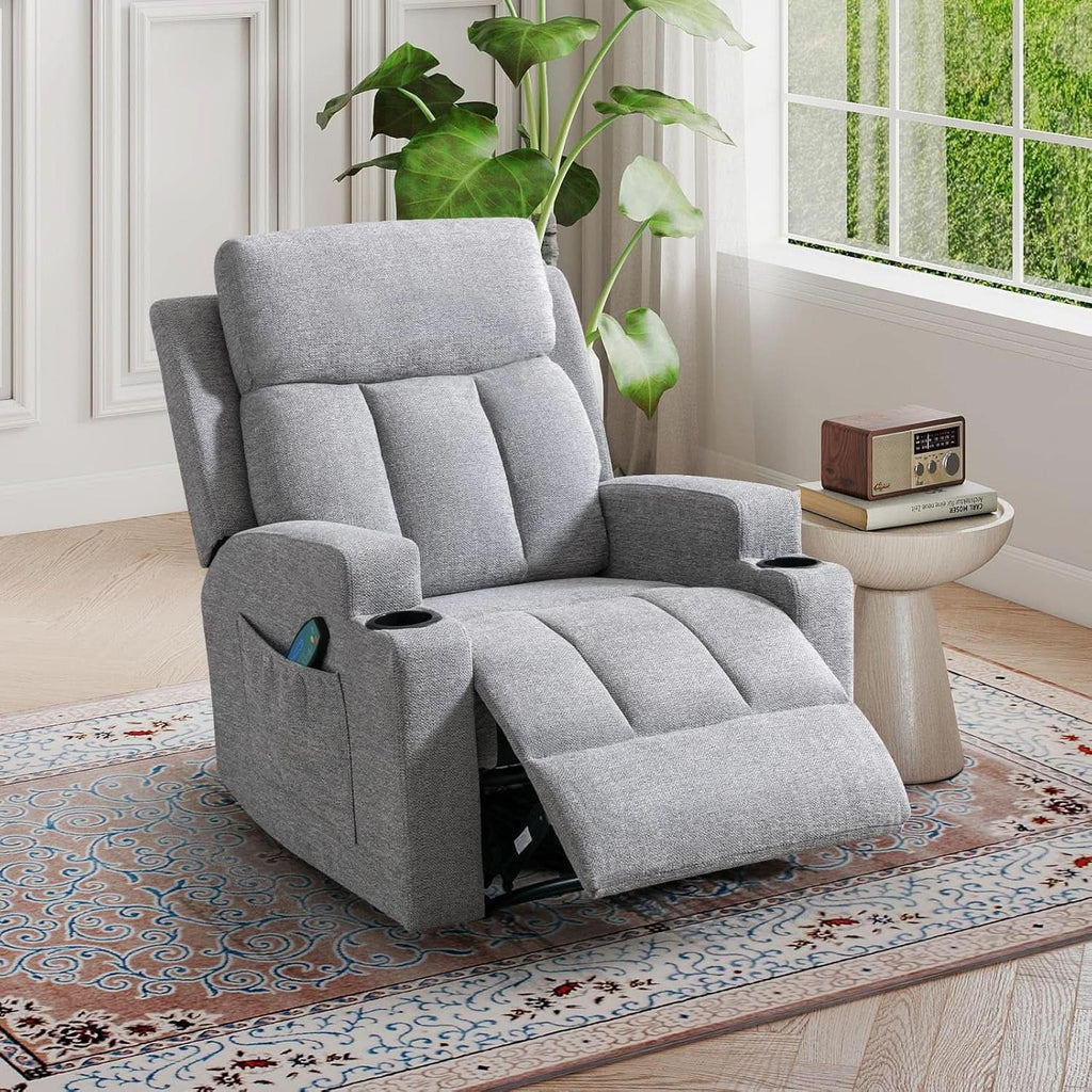 Light Grey Upholstered Manual Recliner With Massage