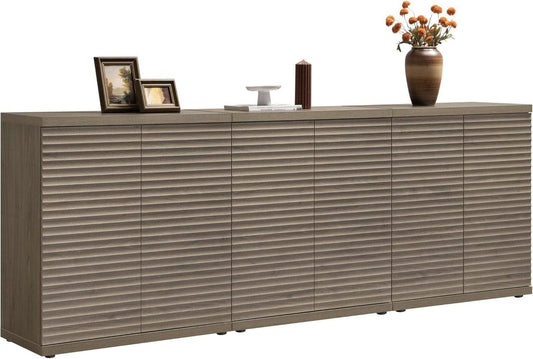 Modern Buffet Cabinet With Wave Panel Doors Large Storage