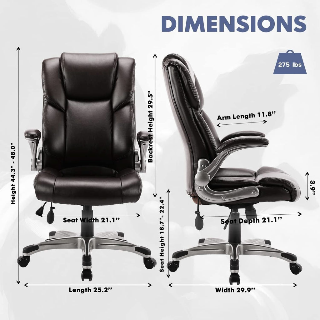 Two Brown Leather Executive Office Chairs Set With Adjustable Rolling