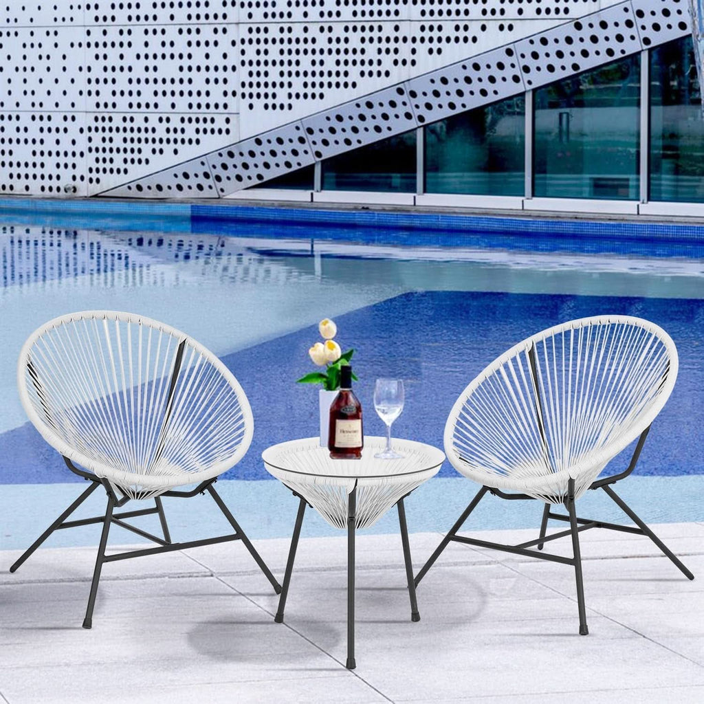 Acapulco Patio Bistro Set 3 Piece Outdoor White With Glass Top