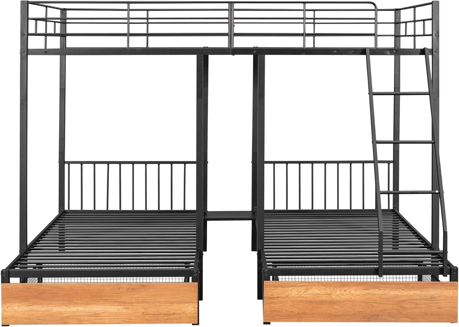 Black Metal Triple Bunk Bed With Drawers Full Over Twin Bunk Beds
