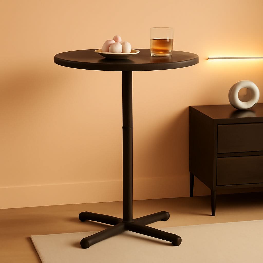 Round Pub Table 23 Inch Diameter Ebony Black Metal Frame