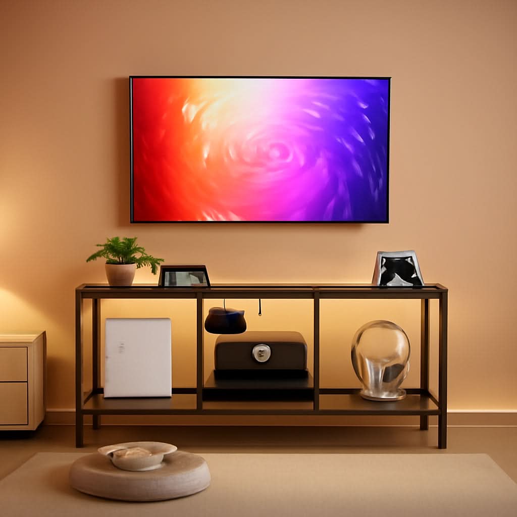 Rustic Brown And Black LED TV Stand With Charging Station Up To 55 Inches