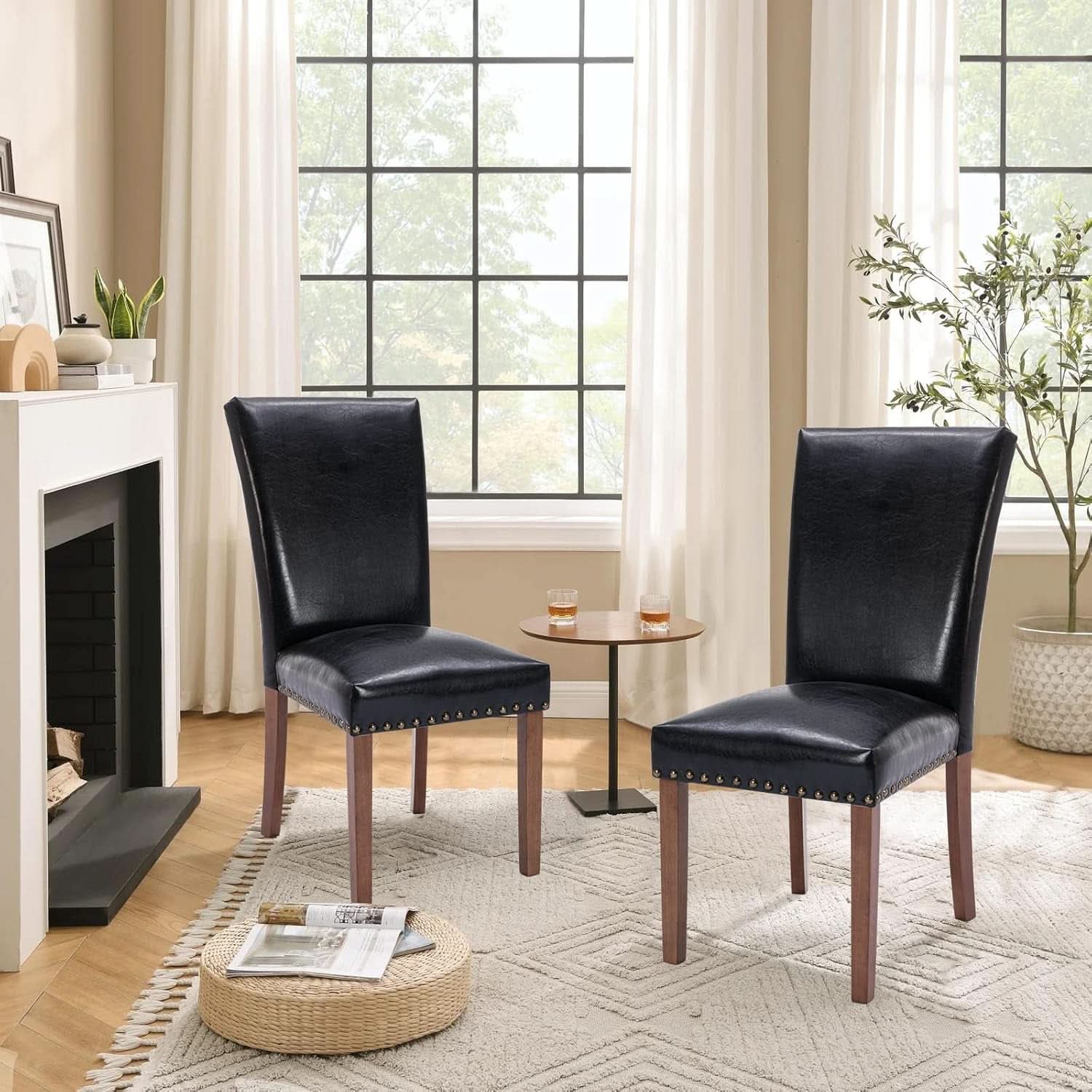 Parsons Dining Chairs Set Of 4 Black Upholstered Nailhead Trim