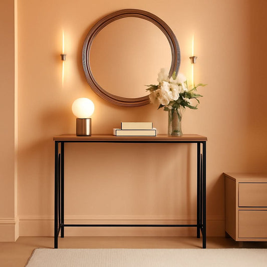 Rustic Brown Sofa Table With Power Outlet And USB Ports