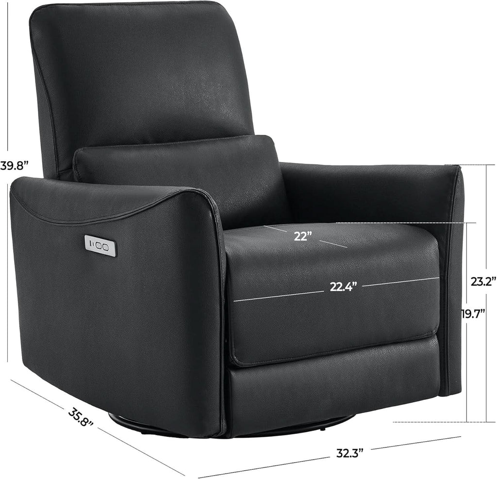 Power Recliner Chair USB Charging Lumbar Support Black