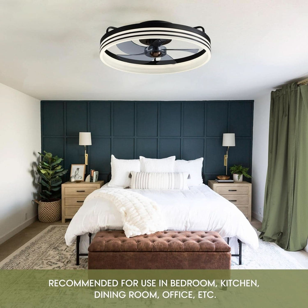 20 Inch Black Flush Mount Ceiling Fan With Lights And Remote