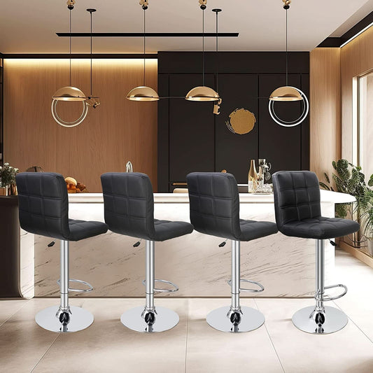 Set of 4 Adjustable Swivel PU Leather Bar Stools Modern