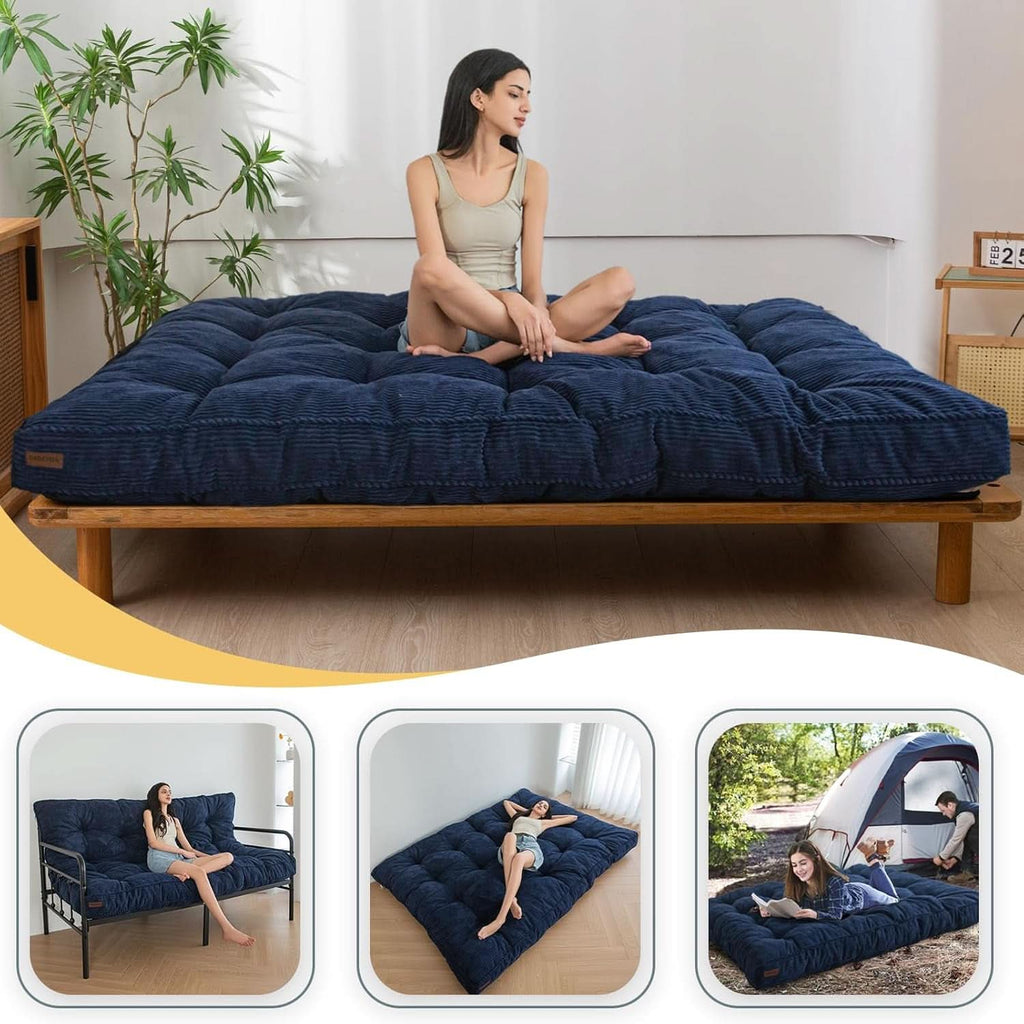 6-Inch Full-Size Futon Mattress Navy Tufted Shredded Foam