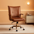 Adjustable Faux Leather Desk Chair With Golden Legs Camel