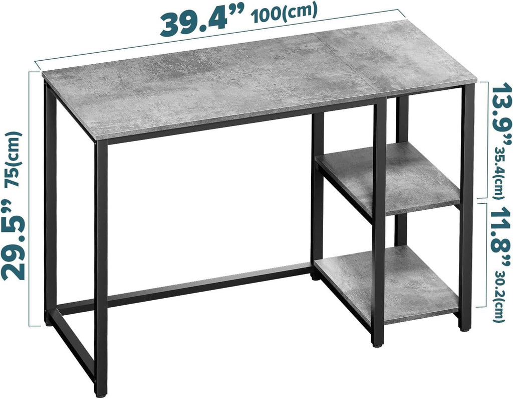 Computer Desk 40 Inch Gray With Durable Storage Shelves