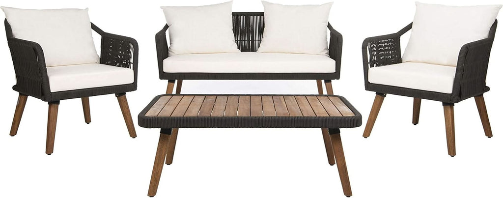 Outdoor Patio 4 Piece Eucalyptus Rope Furniture Set