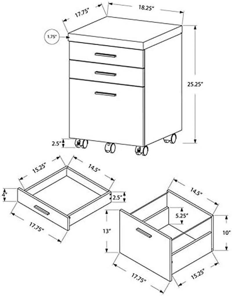 File Cabinet Rolling Casters Grey White Laminate 3 Drawers