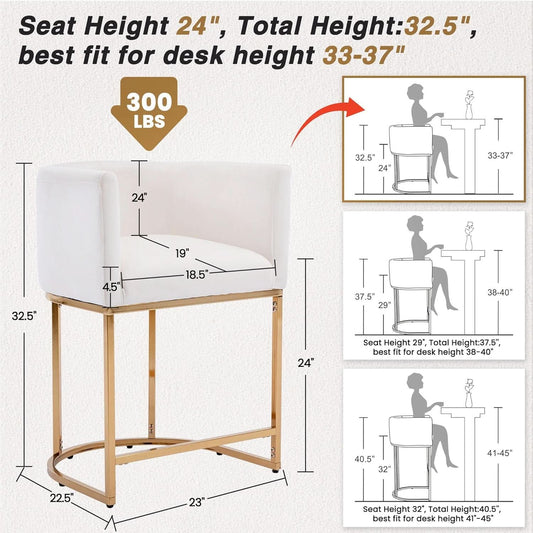 Counter Height Bar Stools Set Of 2 Ivory Velvet 24 Inch