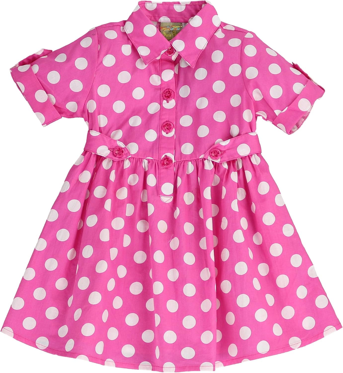 - Toddlers and Girls Light Cotton Sweetheart Shirt Dress in Polka Dot Pink 4T